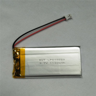 सिल्वर लिथियम पॉलिमर बैटरी LP503759 3.7V 1100mAh पीसीएम के साथ