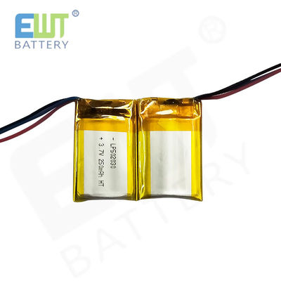 4.2V चार्जिंग कट-ऑफ वोल्टेज और पाउच सेल LP502030 के साथ ली-पॉली बैटरी 3.7V 250mAh
