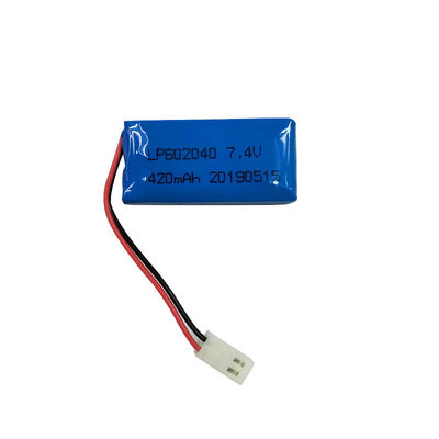 LP602040 7.4V 420MAH लिथियम पॉलिमर बैटरी 0.2C चार्जिंग करंट और PCM सहित