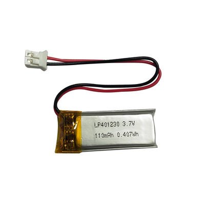 1S1P ली-पॉलिमर पावर सेल LP401230 3.7V 110mAh पीसीएम के साथ