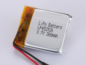 3.7V LP452526 260MAH दीर्घकालिक लिथियम आयन पॉलिमर बैटरी ऊर्जा घनत्व 150-200 Wh/kg डिस्चार्ज तापमान -20°C से 60°C