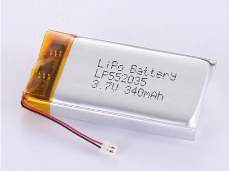 कम तापमान वाली ली-पॉलिमर बैटरी LP552035 3.7V 340MAH चांदी की पन्नी और पारदर्शी पीवीसी के साथ गारंटी 12 महीने एक वर्ष