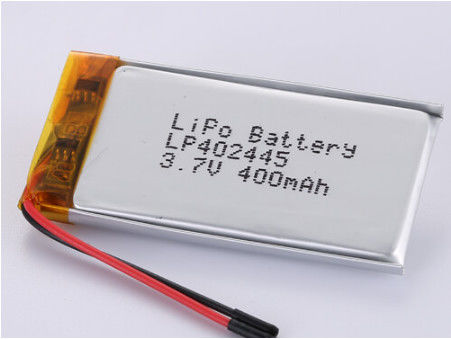 LP402445 3.7V 400MAH चांदी की पन्नी और पारदर्शी पीवीसी लिथियम पॉलिमर बैटरी के साथ तार 50 मिमी लाल तार और काले तार लिथियम कोबाल्ट ऑक्साइड