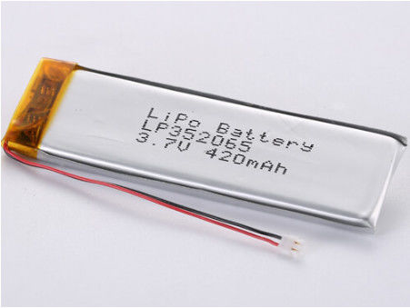 LP352065 3.7V 420MAH लिथियम पॉलिमर बैटरी 50 मिमी लाल और काले तारों के साथ ROHS प्रमाणित 12 महीने की गारंटी