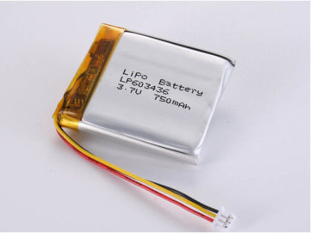 LP603436 3.7V 750 MAH प्रिज्मेटिक लिथियम पॉलिमर बैटरी प्रदर्शन के लिए रजत रसायन विज्ञान