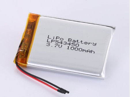 LP543450 3.7V 1000MAH ली आयन बैटरी बटन अनुप्रयोगों के लिए ग्रेड ए RoHS प्रमाणित और 1C पीक डिस्चार्ज दर