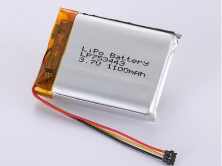 LP753443 3.7V 1100MAH लिथियम आयन बैटरी निर्माता चांदी उच्च क्षमता लिपो पैक एफसीसी अनुमोदित और प्रमाणित