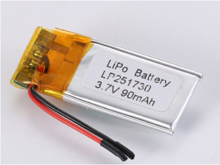 चार्ज करने योग्य 3.7V 90MAH ली-आयन बैटरी निर्माता, पीसीबी संरक्षित लिथियम पॉलिमर बैटरी अतिप्रवाह संरक्षण के साथ
