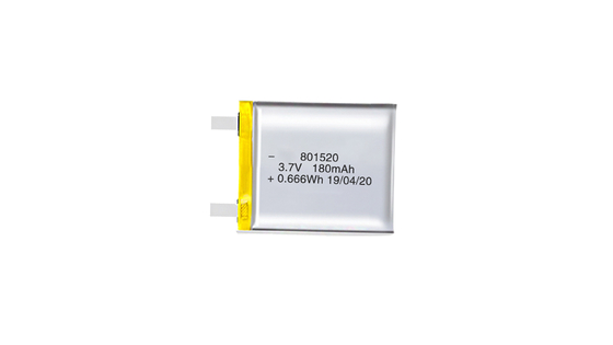 801520 3.7V 180MAH उच्च ऊर्जा घनत्व और 300 रिचार्ज चक्रों के साथ लिथियम पॉलिमर बैटरी